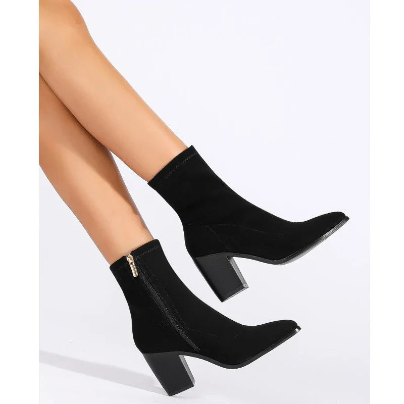 Autumn Modern Boots Faux Suede Mid-calf  Slip-on Pointed Toe Short Boots