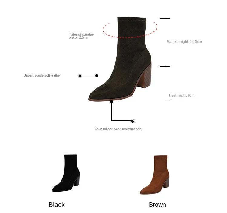 Autumn Modern Boots Faux Suede Mid-calf  Slip-on Pointed Toe Short Boots