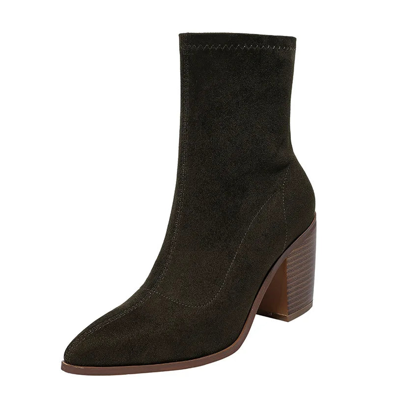 Autumn Modern Boots Faux Suede Mid-calf  Slip-on Pointed Toe Short Boots