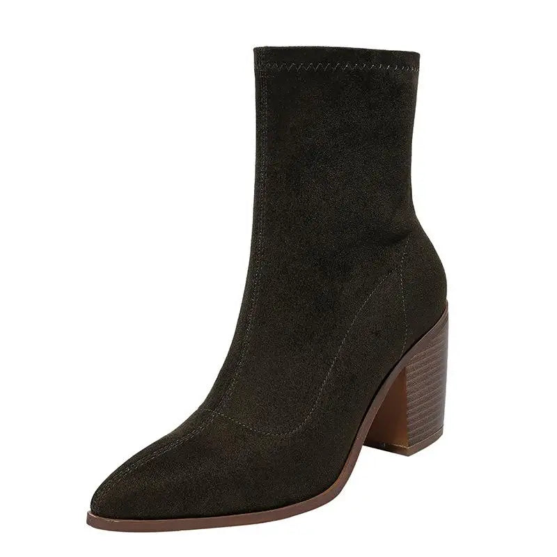 Autumn Modern Boots Faux Suede Mid-calf  Slip-on Pointed Toe Short Boots