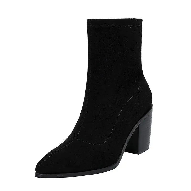 Autumn Modern Boots Faux Suede Mid-calf  Slip-on Pointed Toe Short Boots