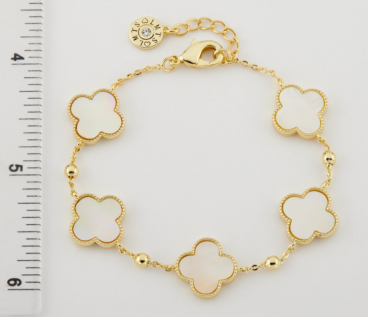 14K Gold Plated 5 Clover Station Bead Chain Bracelet