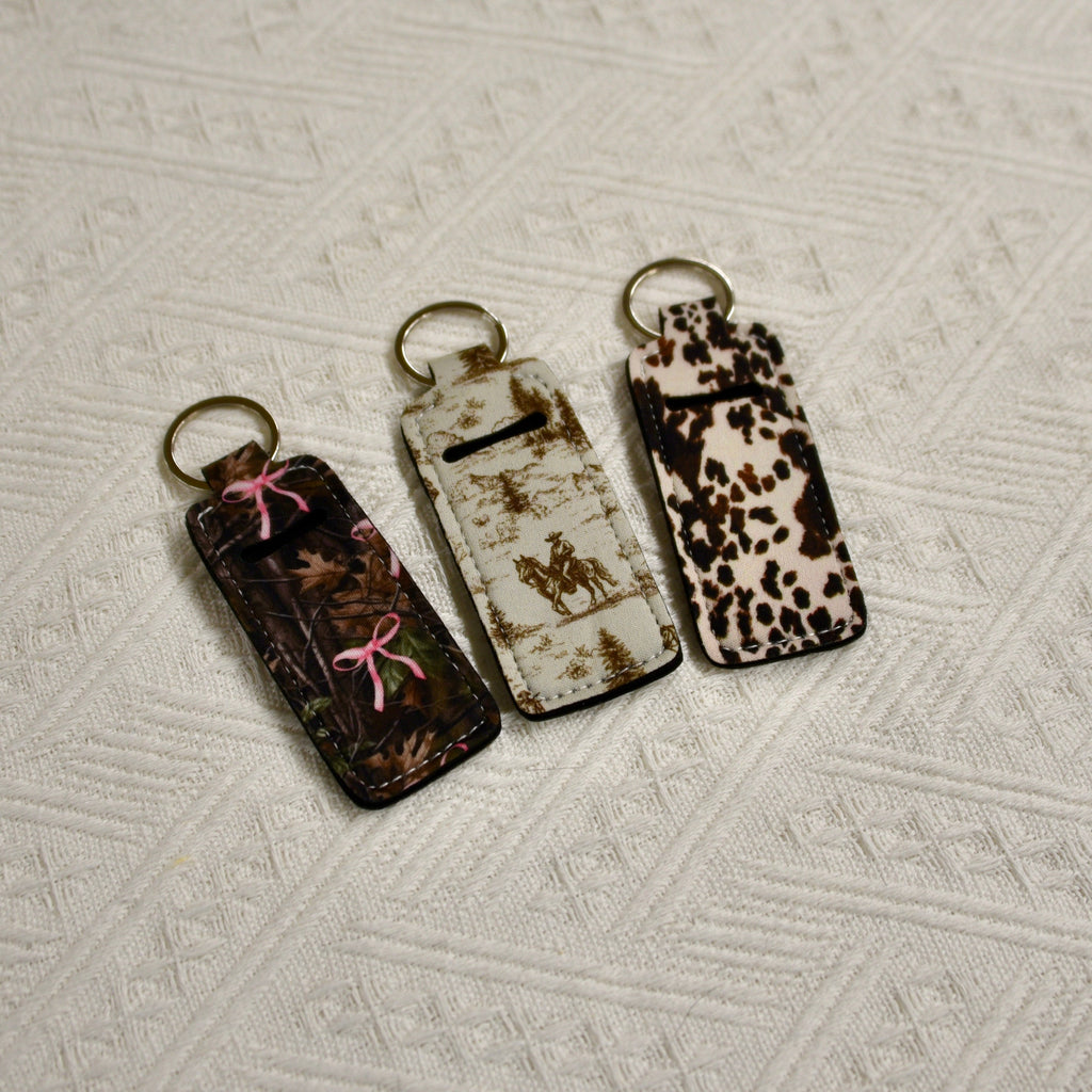 Chapstick Holder Keychain – Cow Print