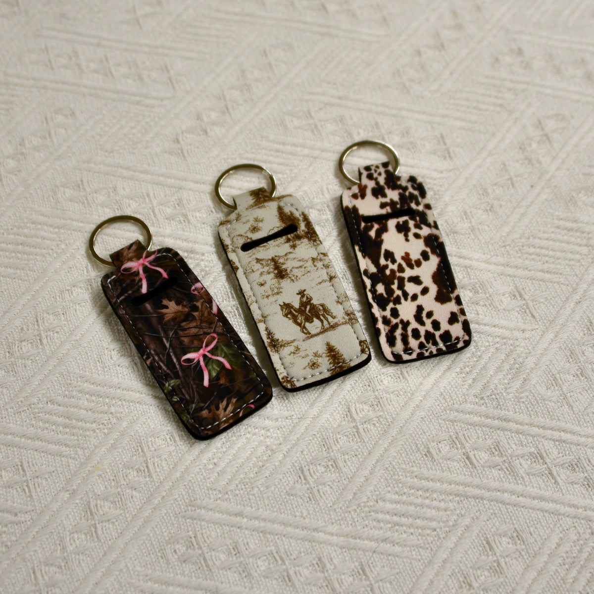 Chapstick Holder Keychain – Cow Print
