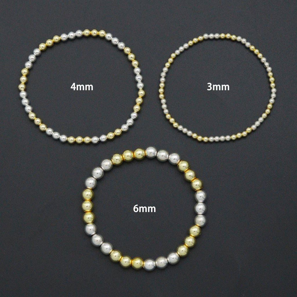 Gold and Silver Hematite Ball Beads Adjustable Bracelet