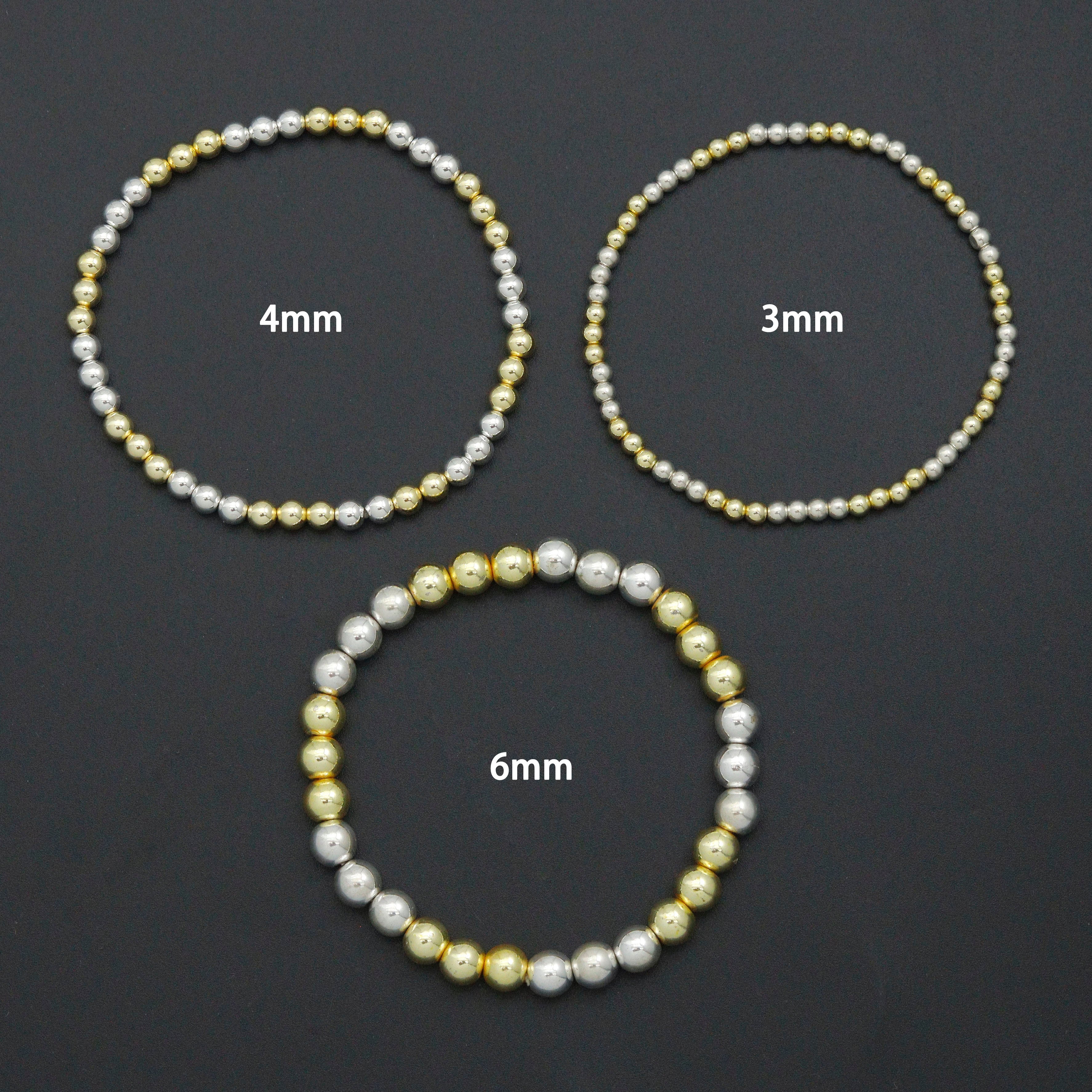 Gold and Silver Hematite Ball Beads Adjustable Bracelet