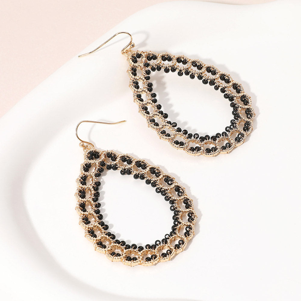 Seed Beaded Open Teardrop Dangle Earrings