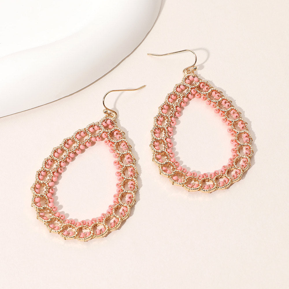 Seed Beaded Open Teardrop Dangle Earrings
