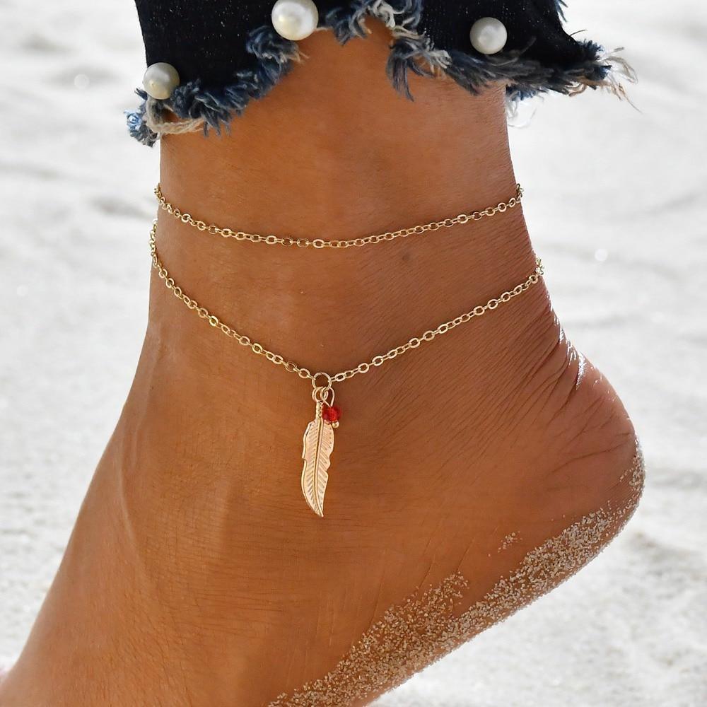 Gold Metal Anklets Double Layers