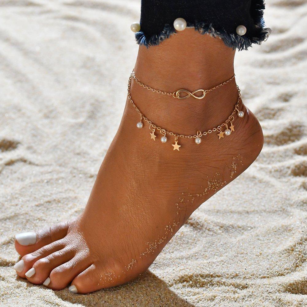 Gold Metal Anklets Double Layers