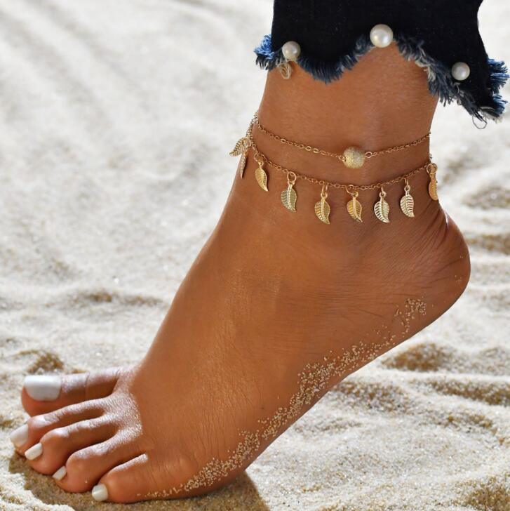 Gold Metal Anklets Double Layers