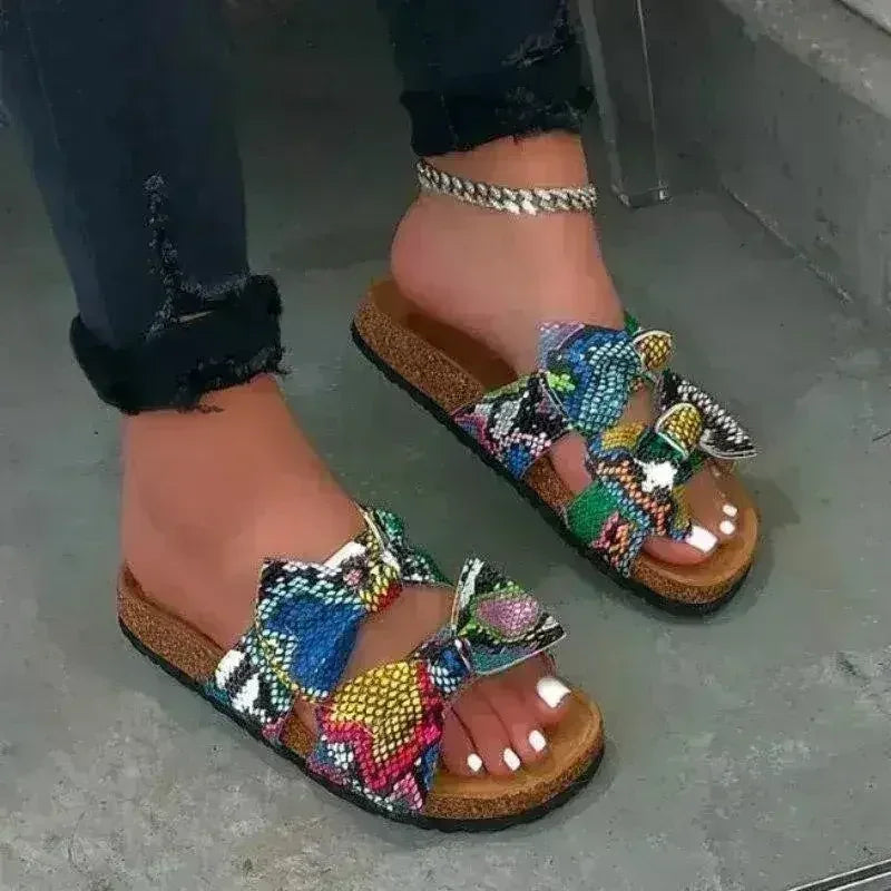 2 Straps Comfy Bow Slide  Snake Sandals