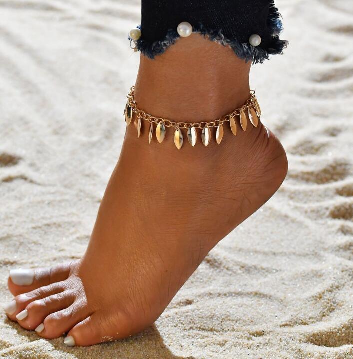 Gold Metal Anklets Double Layers