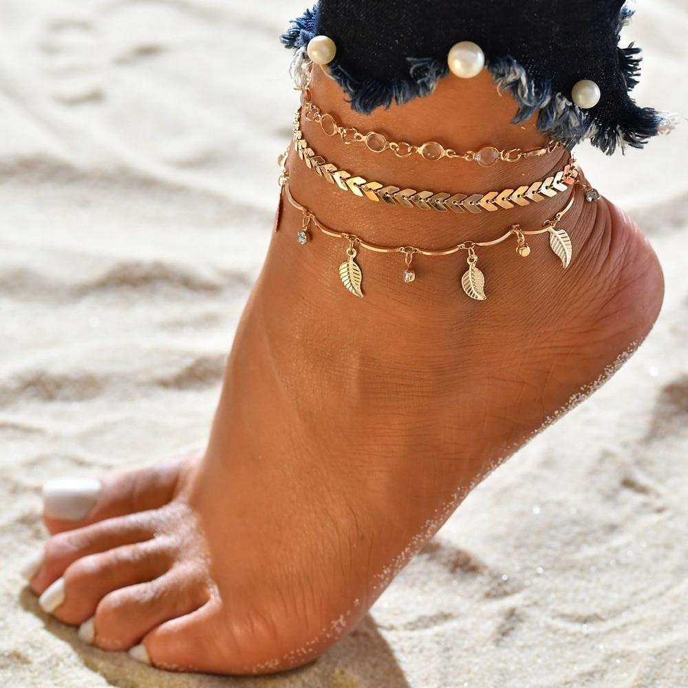 Gold Metal Anklets Double Layers