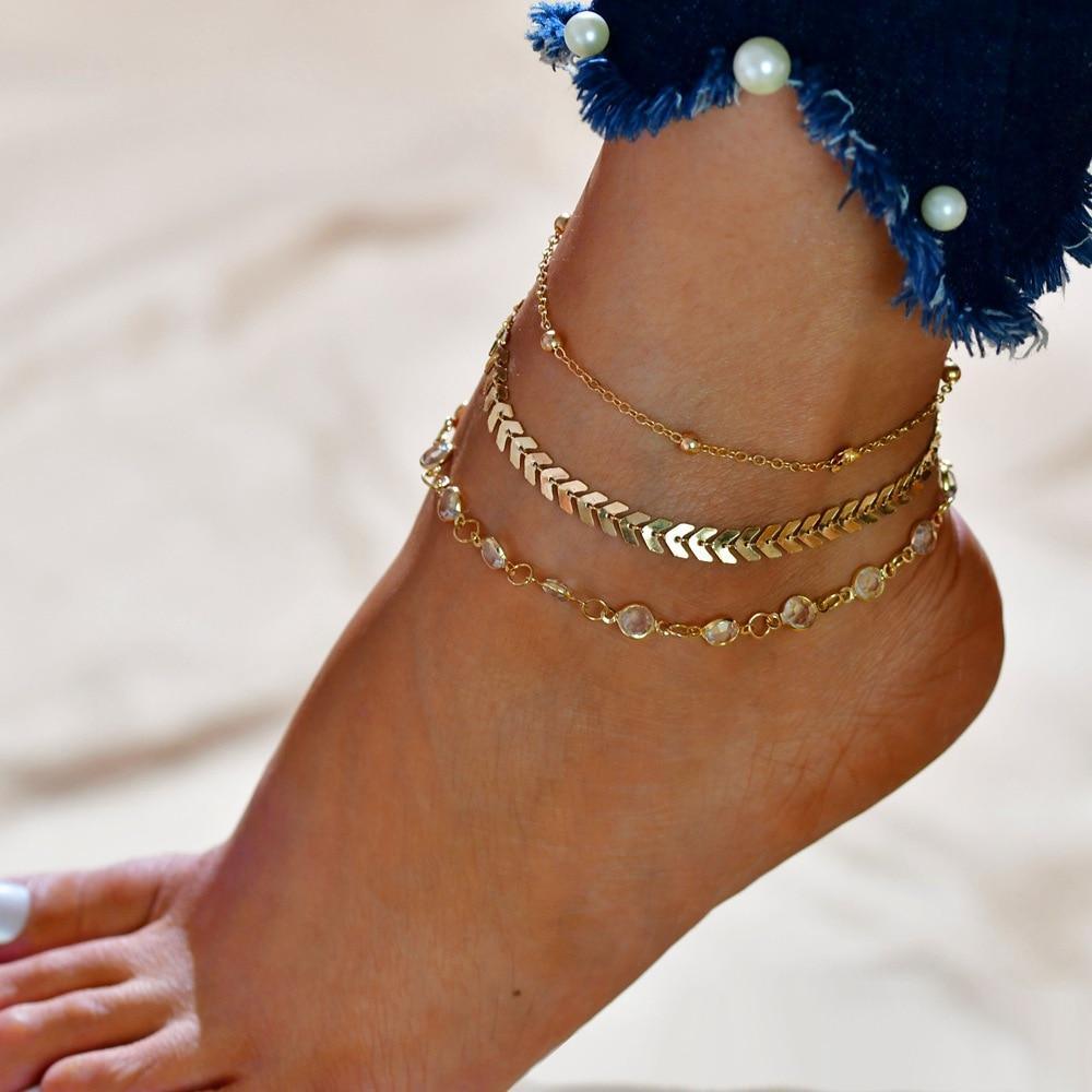 Gold Metal Anklets Double Layers