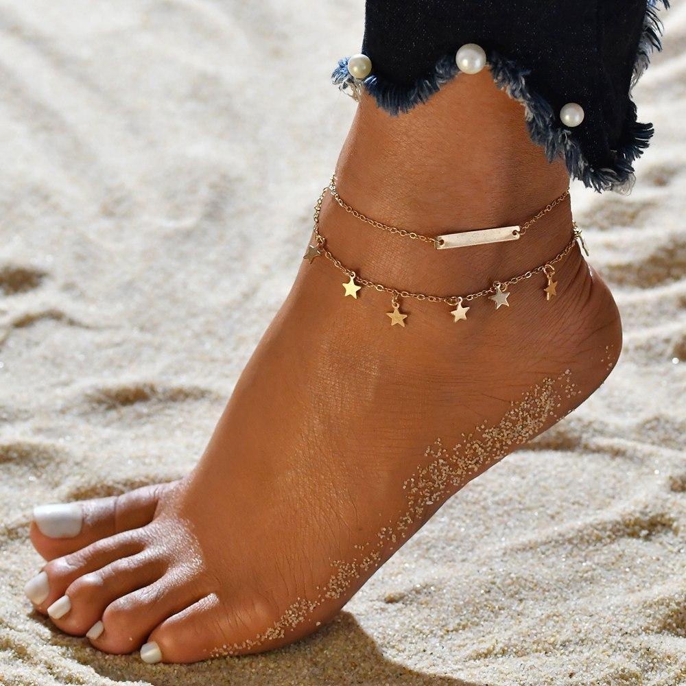 Gold Metal Anklets Double Layers