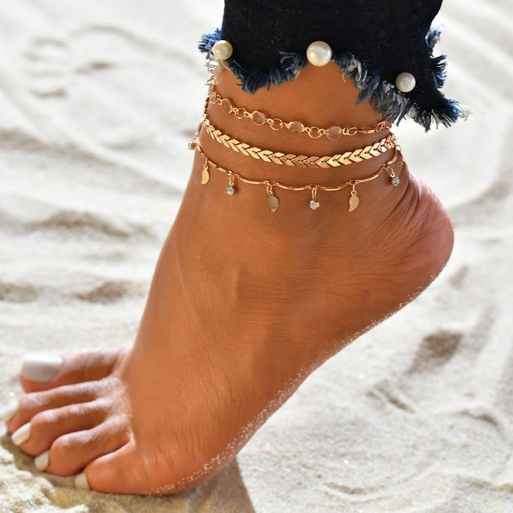 Gold Metal Anklets Double Layers