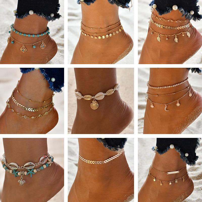 Gold Metal Anklets Double Layers