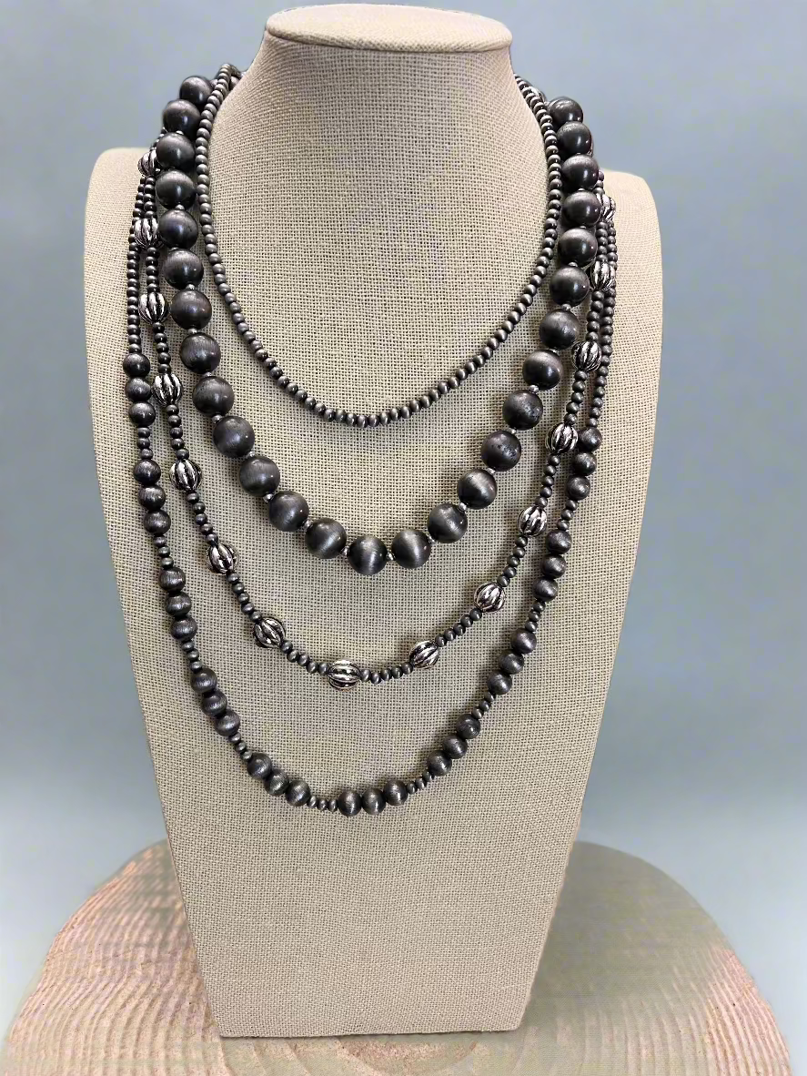 Faux Sterling Pearl Layered Necklace Set