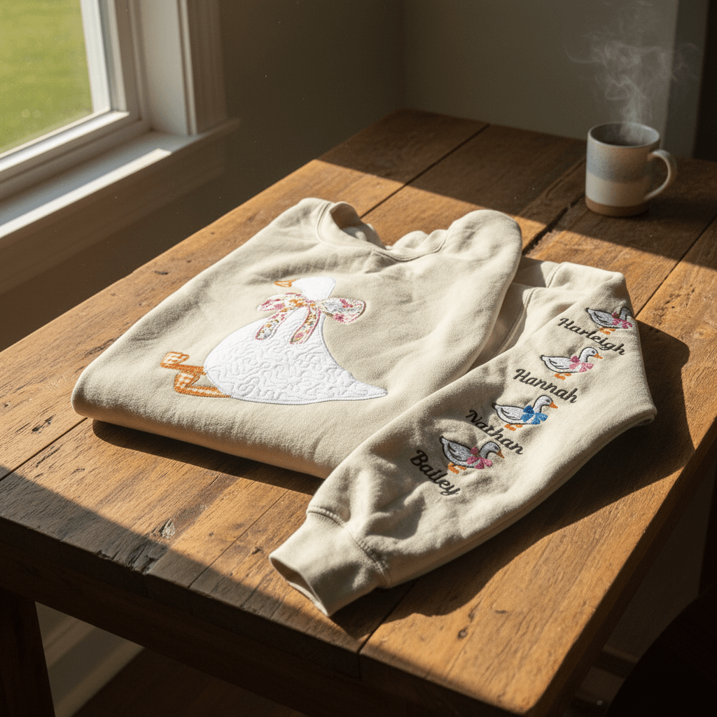 Silly Goose Quilted Applique Embroidered Mama Shirt