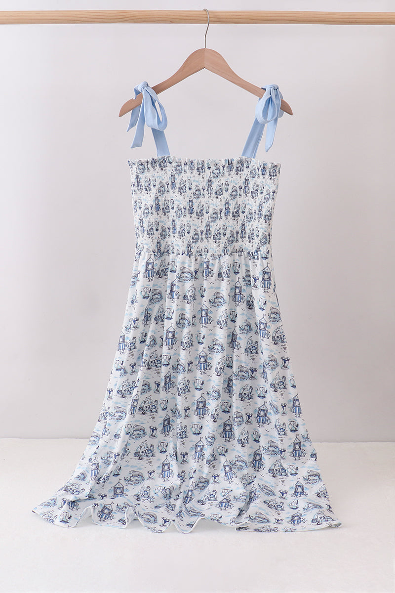 Blue Beach Smocked Dress