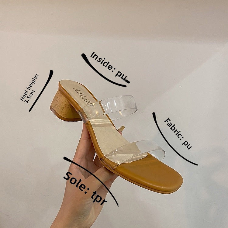 Transparent Mid-Thick Hee  Sandals
