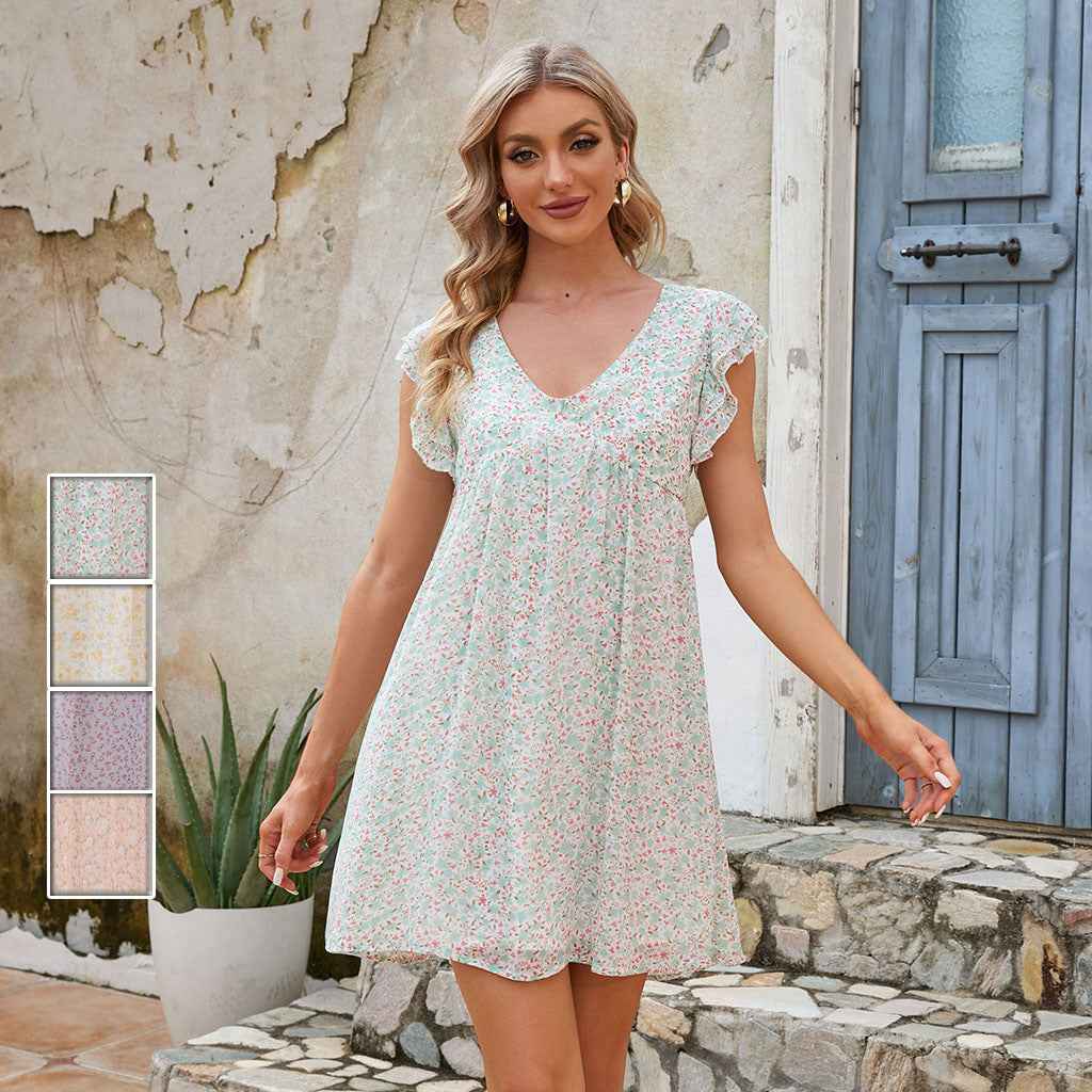 Summer Chiffon Floral Print Long Dress