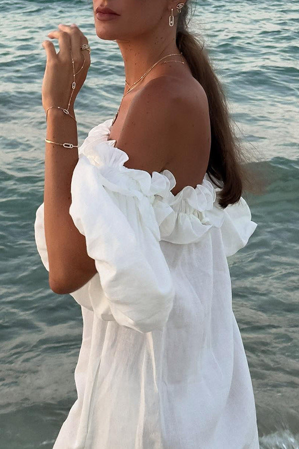 Solid Color Cotton Linen Holiday Dress Women