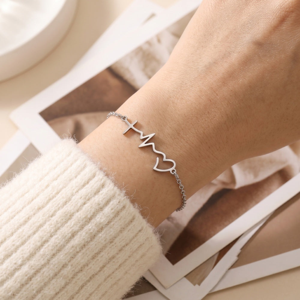 Women's Fashion Style Stainless Steel Line Ecg Anklets