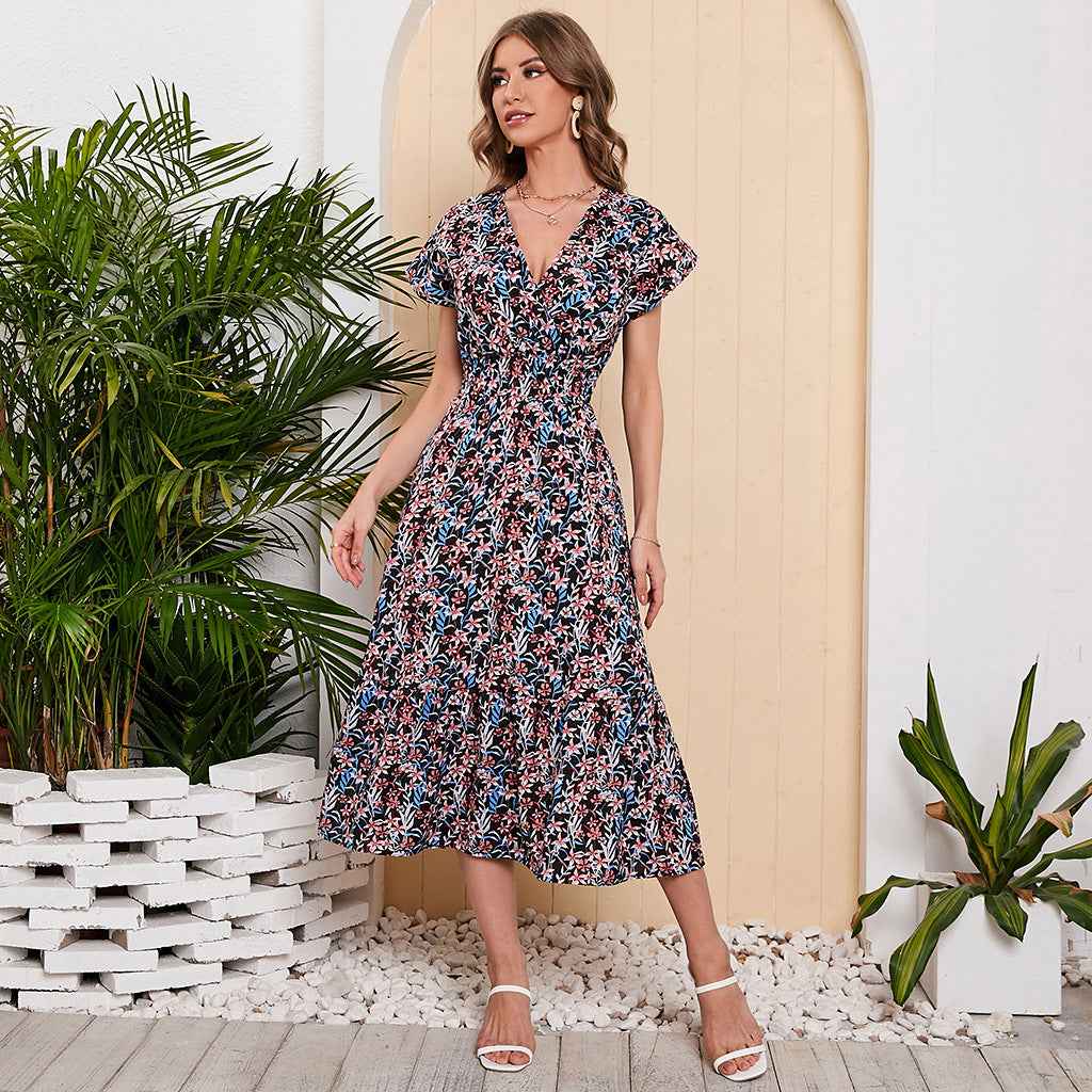 Summer Chiffon Floral Print Long Dress