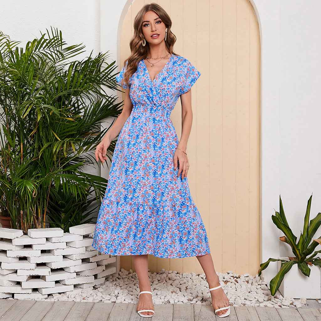 Summer Chiffon Floral Print Long Dress