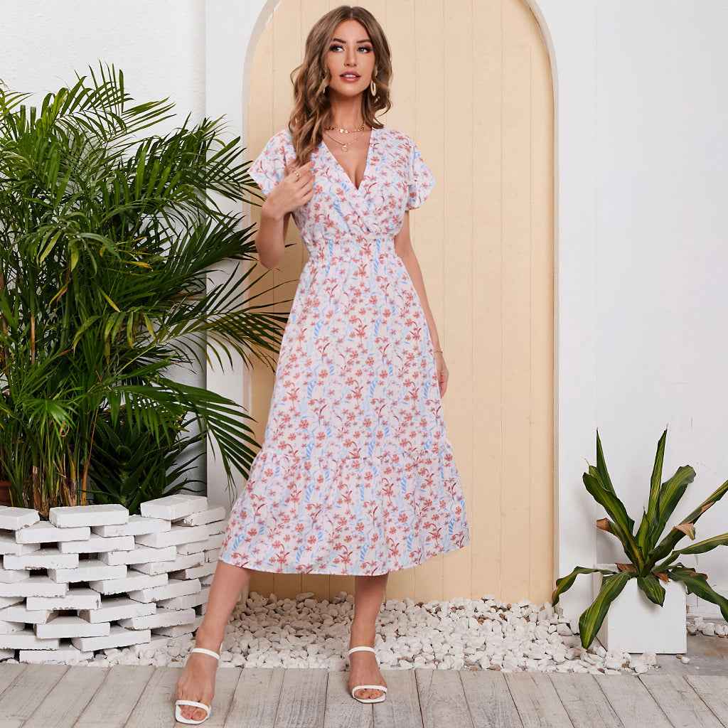 Summer Chiffon Floral Print Long Dress