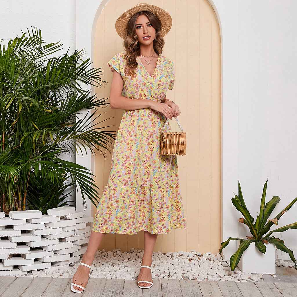 Summer Chiffon Floral Print Long Dress