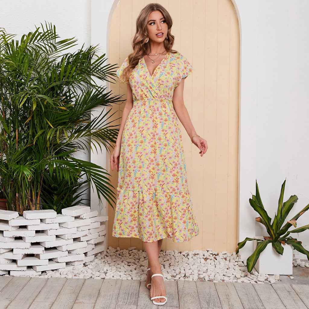 Summer Chiffon Floral Print Long Dress