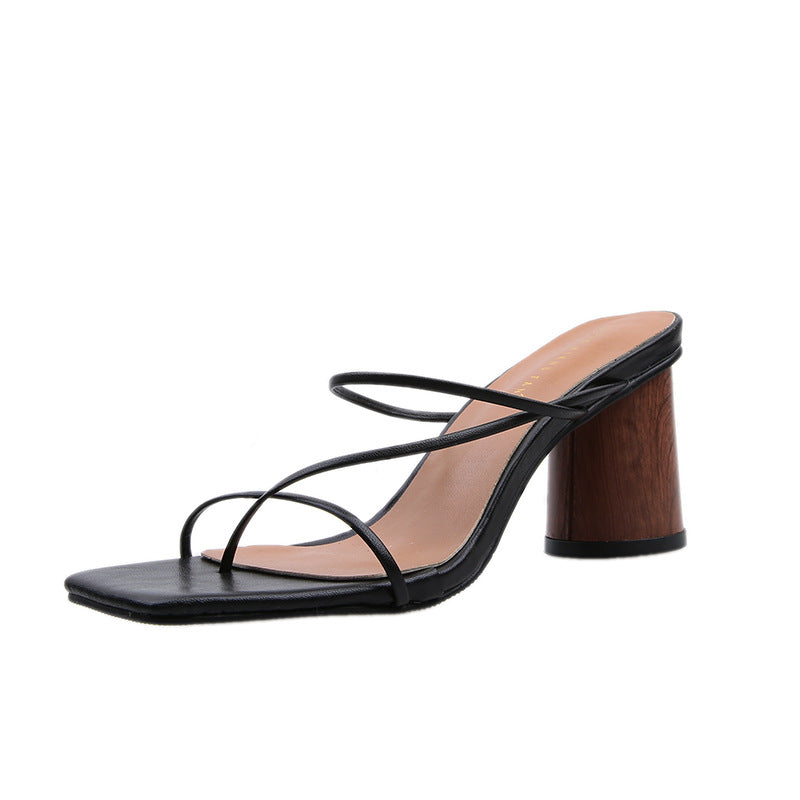Open Square Toe Block Heel Sandals