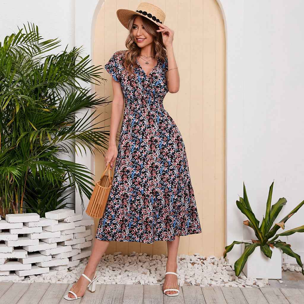 Summer Chiffon Floral Print Long Dress