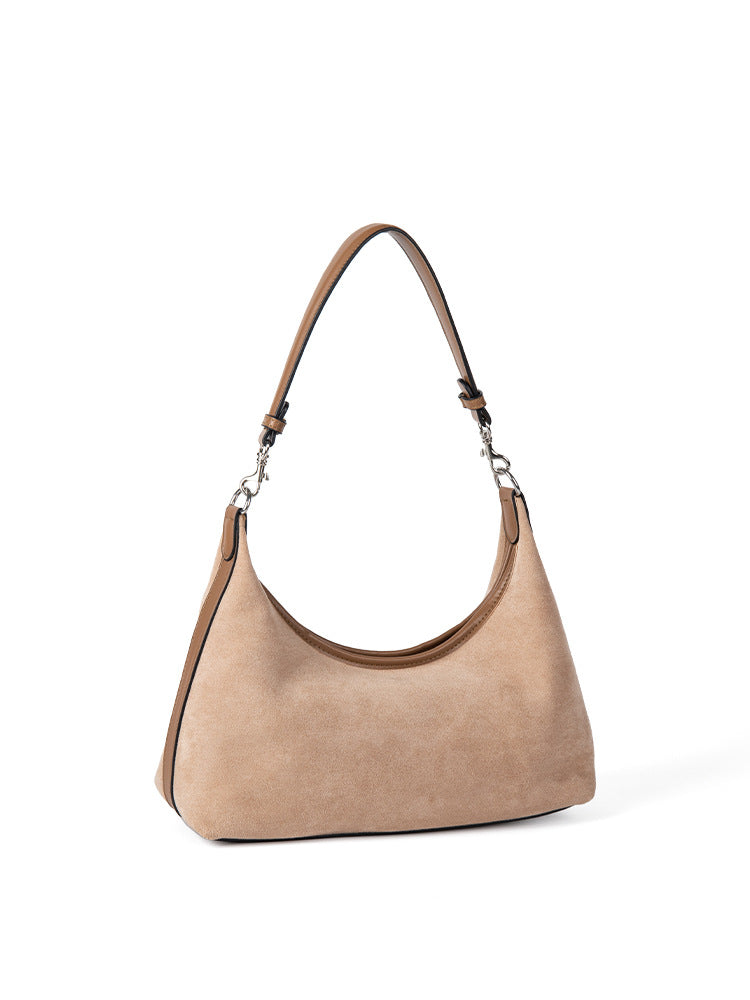 Design suede simple armpit bag, autumn and winter retro versatile handbag, small hobo shoulder bag women