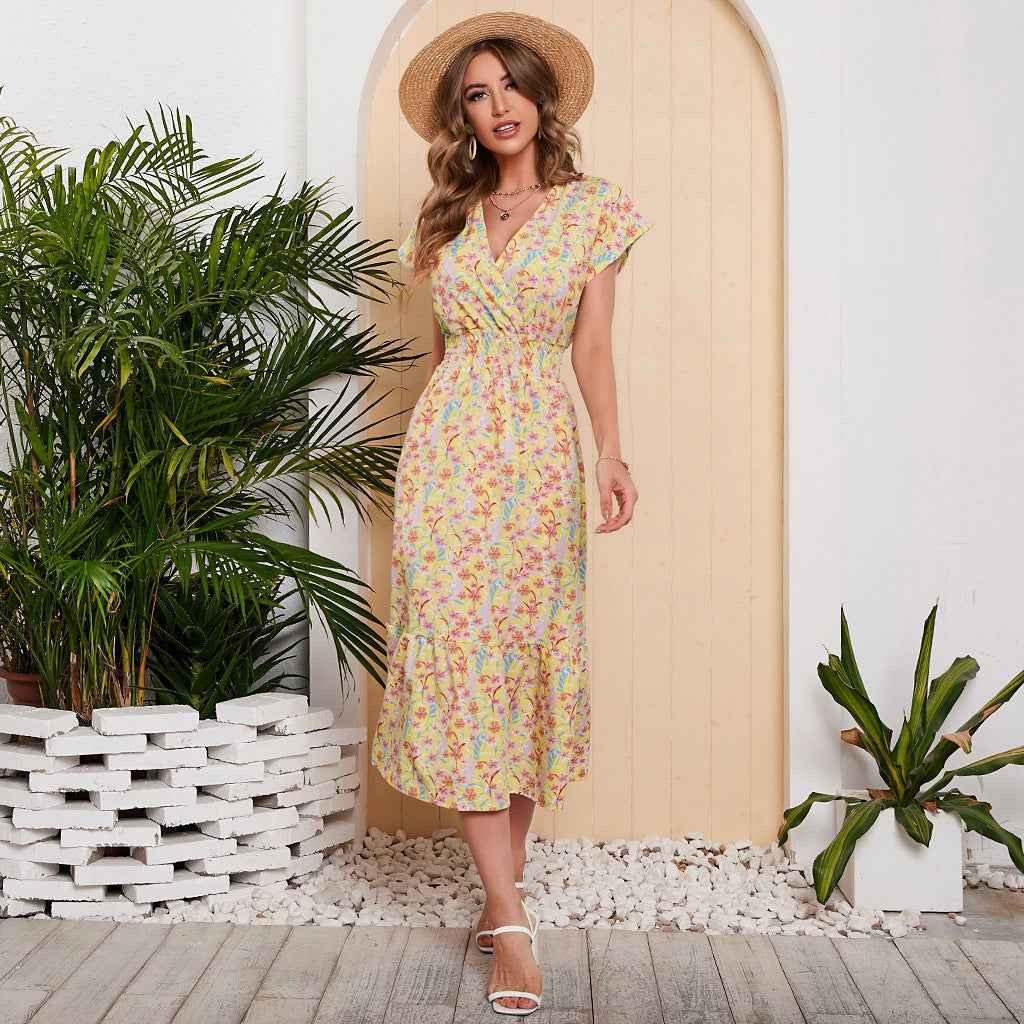 Summer Chiffon Floral Print Long Dress