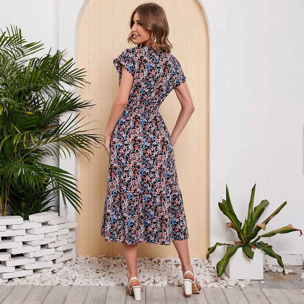 Summer Chiffon Floral Print Long Dress