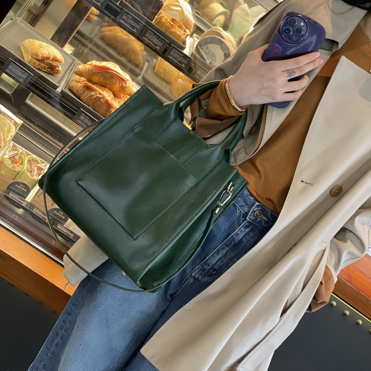 Vintage Vegetable Tanned Cowhide Large Capacity Handbags