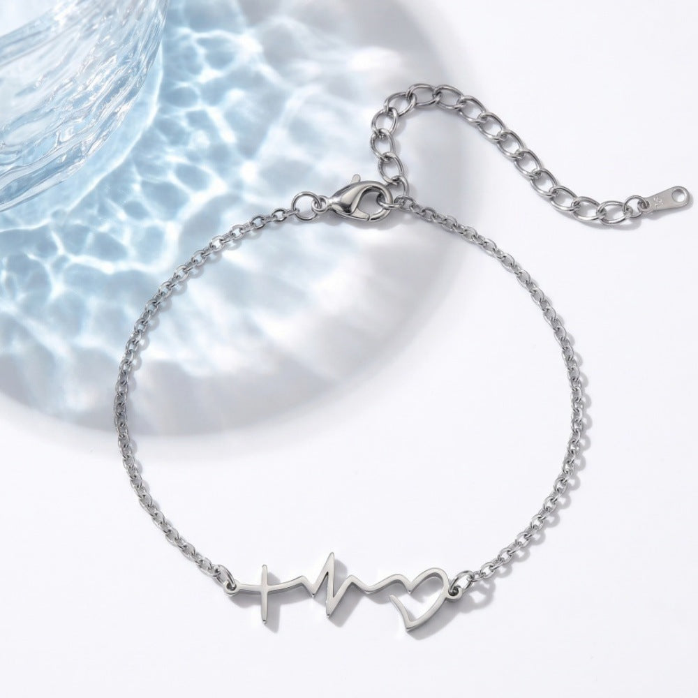 Women's Fashion Style Stainless Steel Line Ecg Anklets