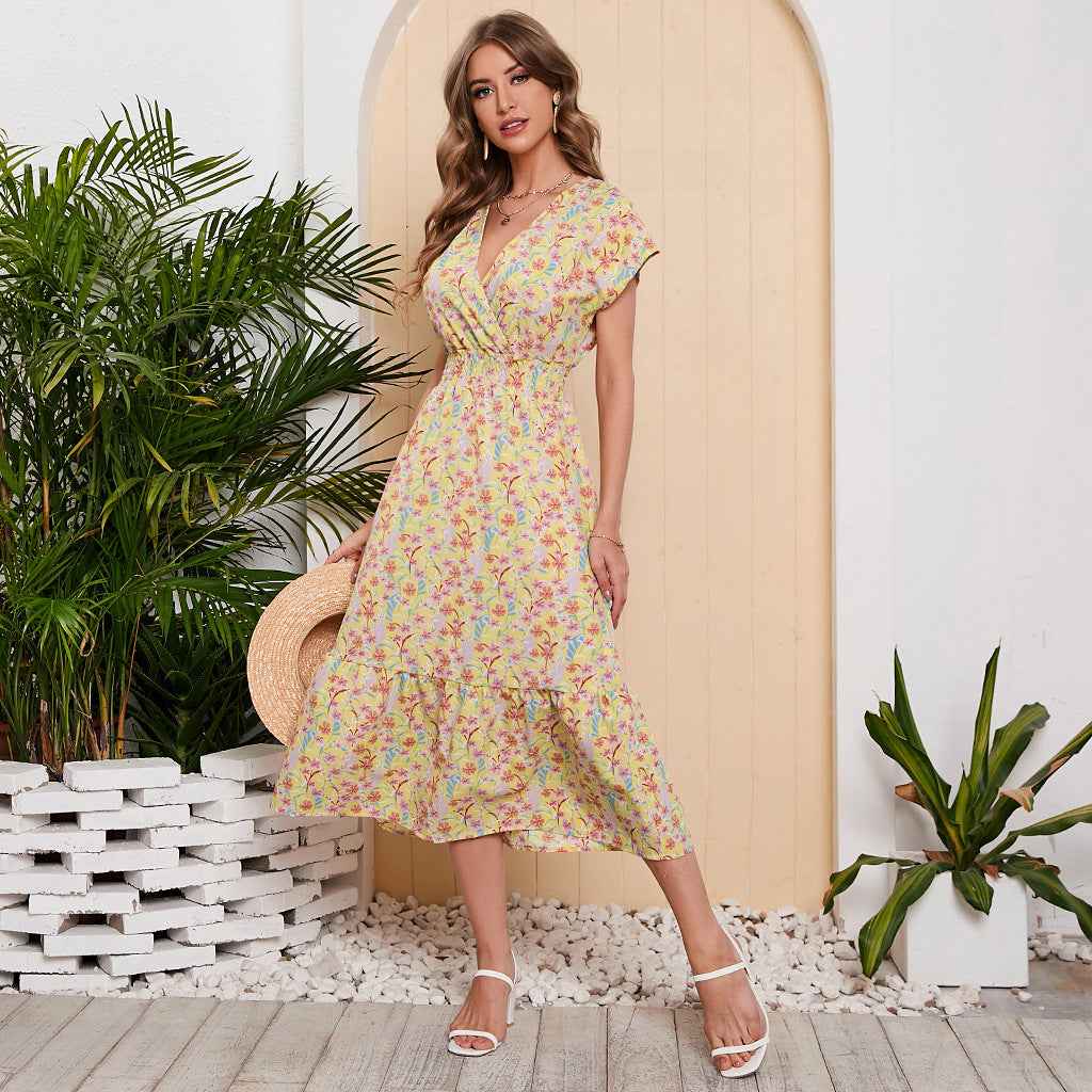 Summer Chiffon Floral Print Long Dress