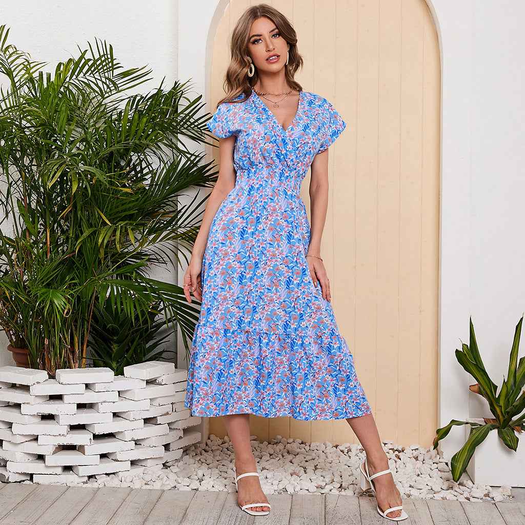 Summer Chiffon Floral Print Long Dress