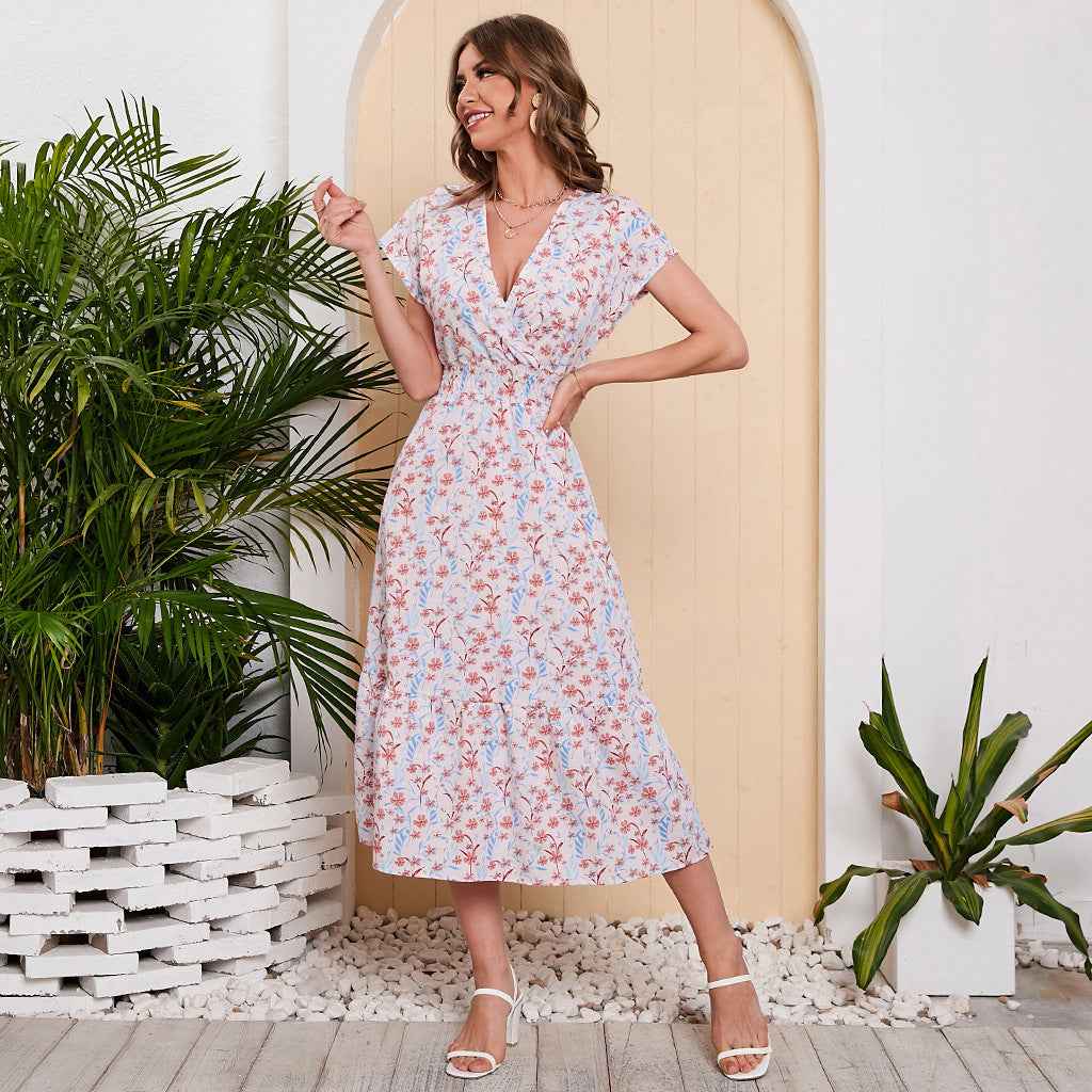 Summer Chiffon Floral Print Long Dress