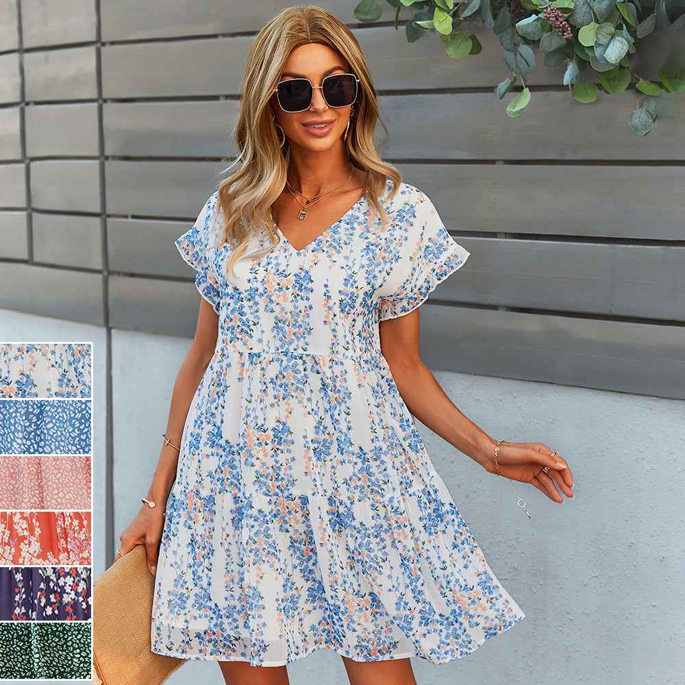 Summer Chiffon Floral Print Long Dress
