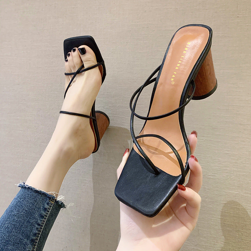 Open Square Toe Block Heel Sandals