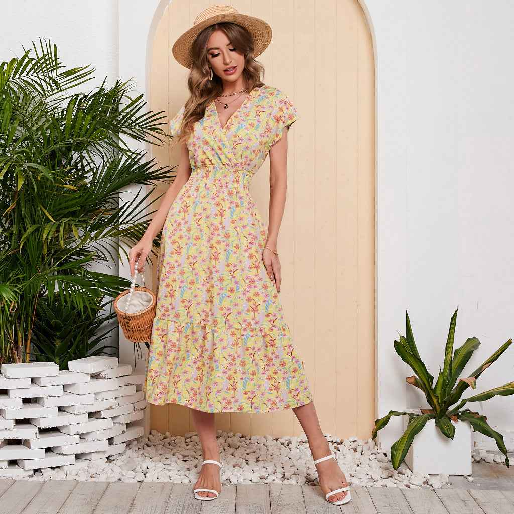 Summer Chiffon Floral Print Long Dress