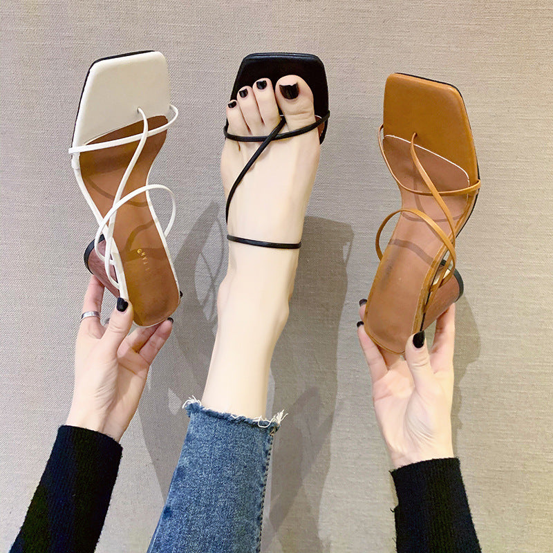 Open Square Toe Block Heel Sandals