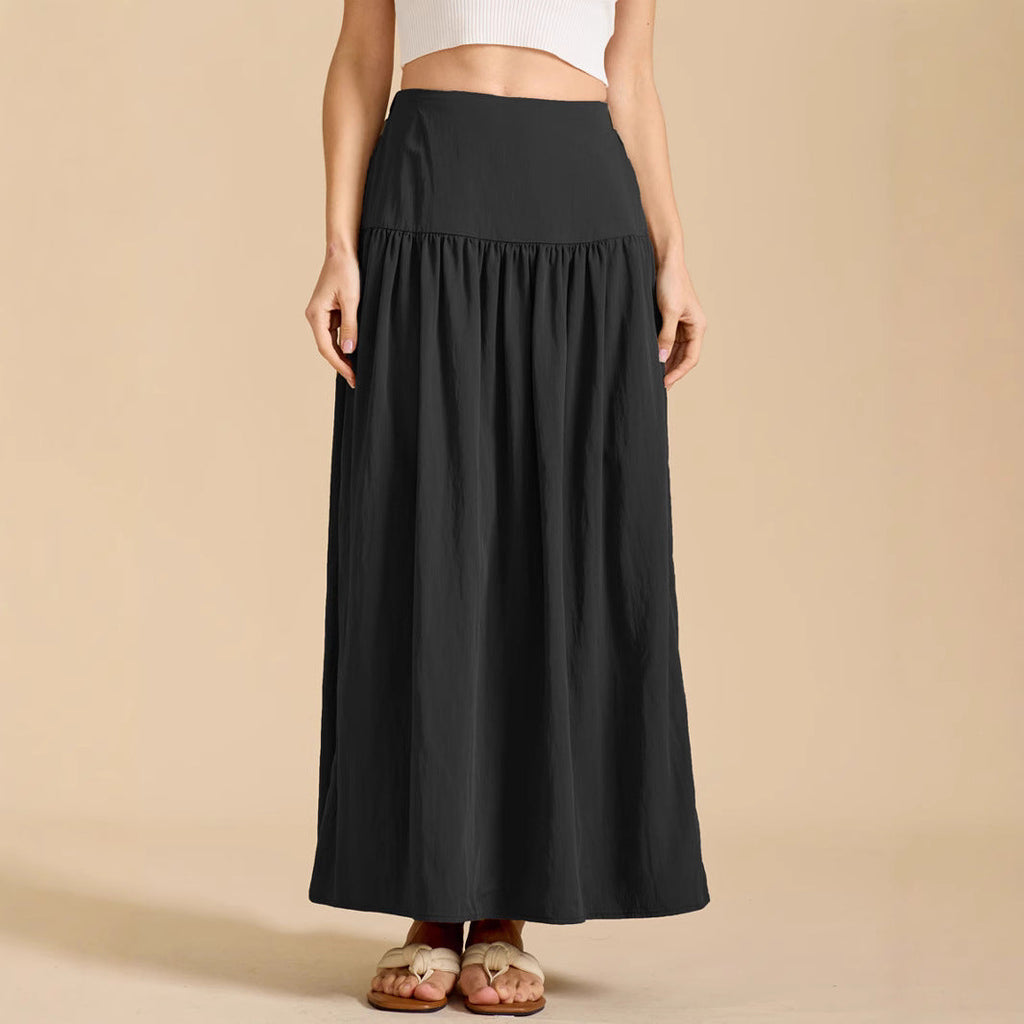 Women Cotton Pocket Skirt High Waisted
