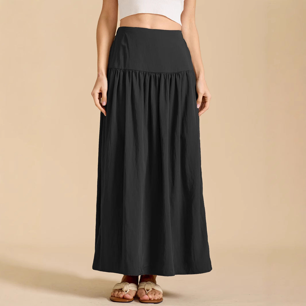 Women Cotton Pocket Skirt High Waisted